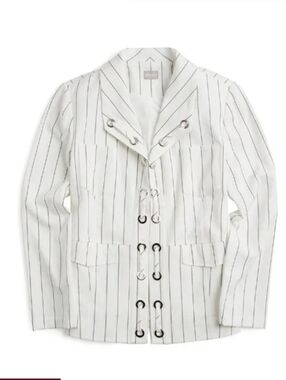 Chico's White Striped Open Front Grommet-Detail Jacket Blazer Size XL